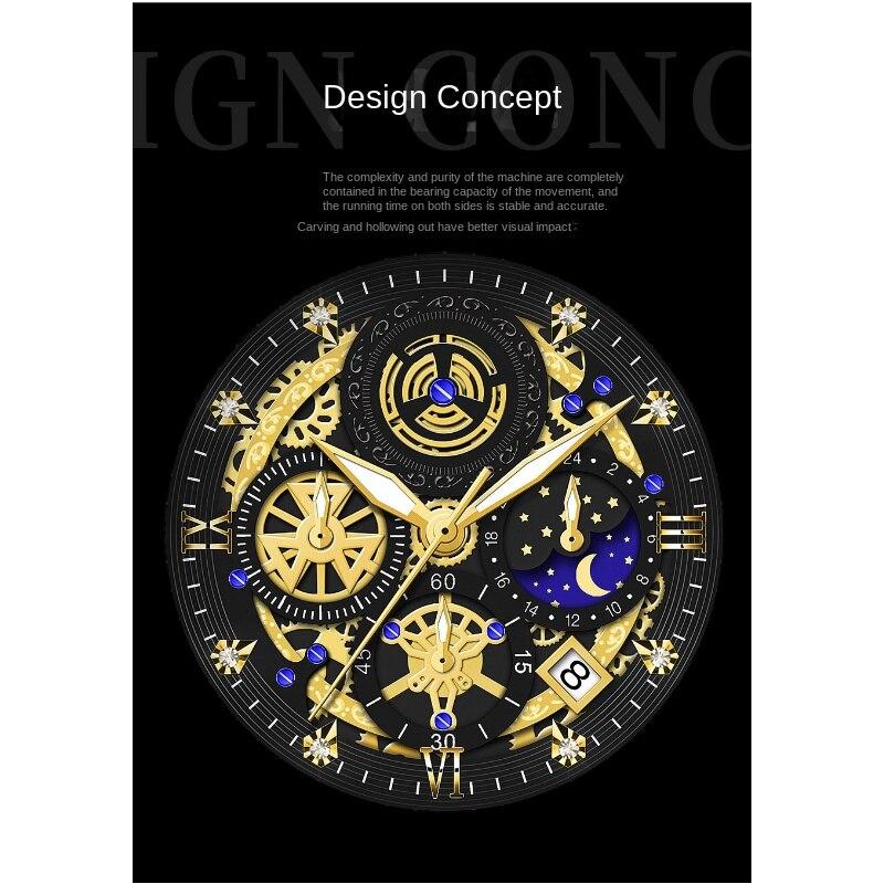 WWOOR Skeleton Watch Trendy Business Men's Watches Waterproof Fashion Quartz Men's Watches