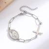 Retro Simple Geometric Stainless Steel Chain Cross Oval Virgin Mary Relief Bracelets for Men Women Lucky Amulet Jewelry Gifts