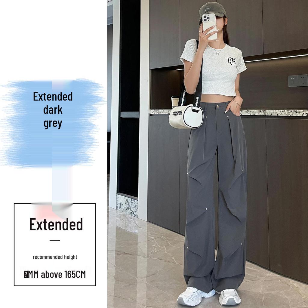 2025 Women's Quick-Dry High Waist Casual Pants – Loose, Elastic, Ice Silk Wide-Leg Overalls for Spring