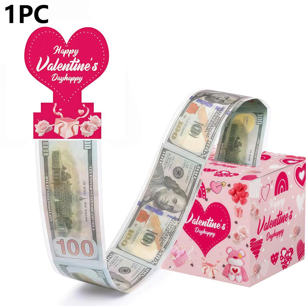 1set Mixed Valentine's Day Love Heart Wristband and Valentine's Day Cash Pull Gift Box Money Pulling Surprise Box