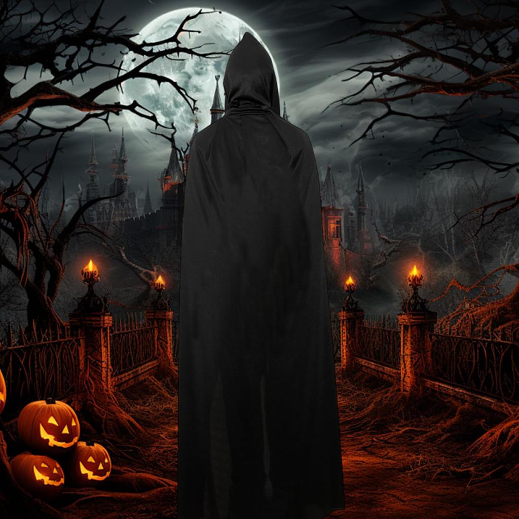 Joyasslly Black Grim Reaper Witch Cape for Halloween, Cosplay, Stage Performances, Christmas, Magic, Gift, Unisex, Men's, and Kids