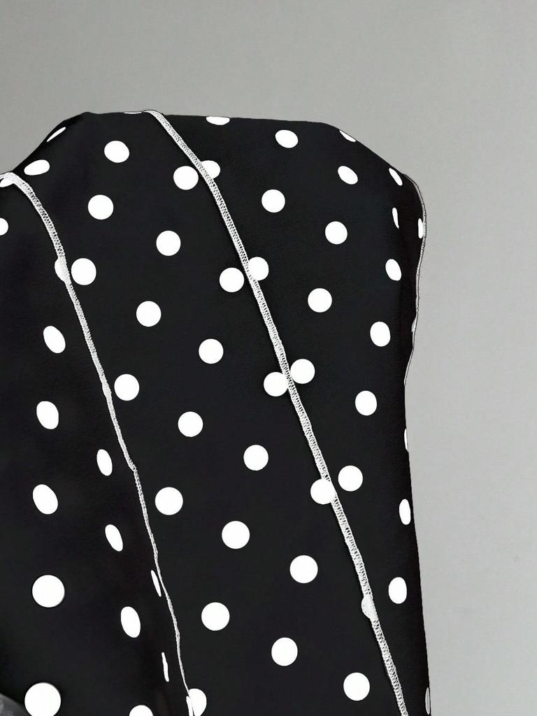 Women's Black & White Polka Dot Spaghetti Strap Lace Tank Top - Sweet & Spicy Spring/Summer Style
