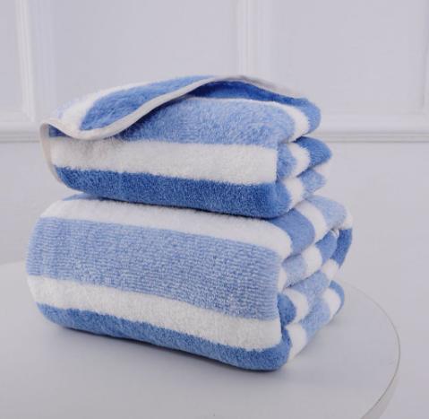 

For Soft And Absorbent Bathroom Experience Hand Towel Quick-Drying Striped Towel Set 70x130cm синий