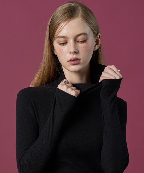KOLEAT [Warmer Ribbed Ver.] Thick Knit Turtleneck Long Sleeve (Black) Inner