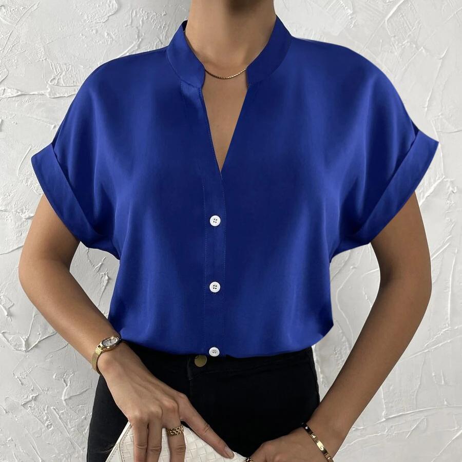 YYFS Women's Fashion Casual Summer Solid Color Print Short Sleeve V-Neck Blouses & Shirts