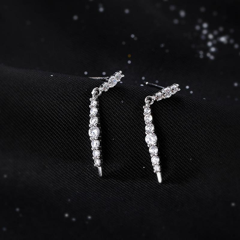 

New 925 Sterling Silver Long Zircon Earrings Personality Charm Simple Style Earrings Birthday Gift for Women Exquisite Jewelry платиновый