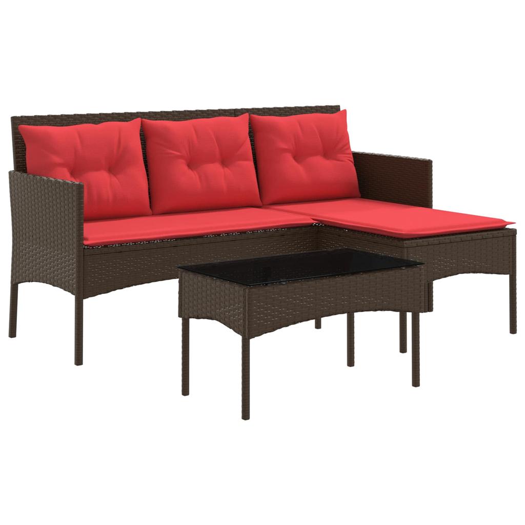 Garden Sofa Set with Cushions 2 pcs Brown and Red Poly Rattan