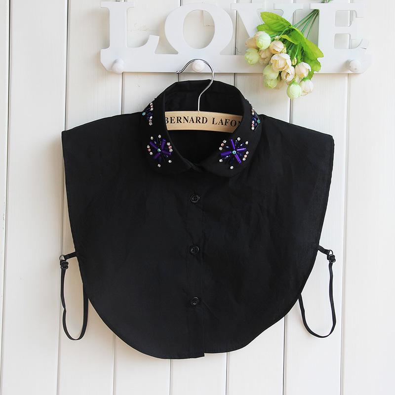 Women s Korean Style Winter Bead-Embellished Floral False Collar Sweater Decoration Shirt