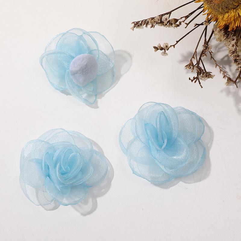 Elegant Burned Edge Gauze Rose Flower Mesh Hair Clip & Earring Material