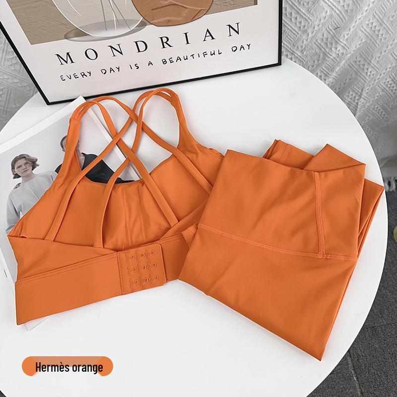 

Бесшовный комплект для йоги с высокой талией и спортивным бюстгальтером с перекрещенной спиной, ощущение обнаженности Medium