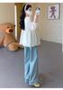 2026 Spring Maternity V-Neck Embroidered Doll Shirt – French Korean Style Loose Top