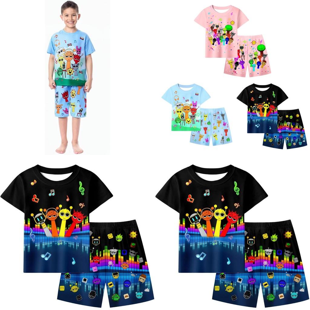 Sprunki Print Summer Kids Pajamas Set For Boys Girls Cotton Casual Cartoon Lounge Twopiece Suit For Children