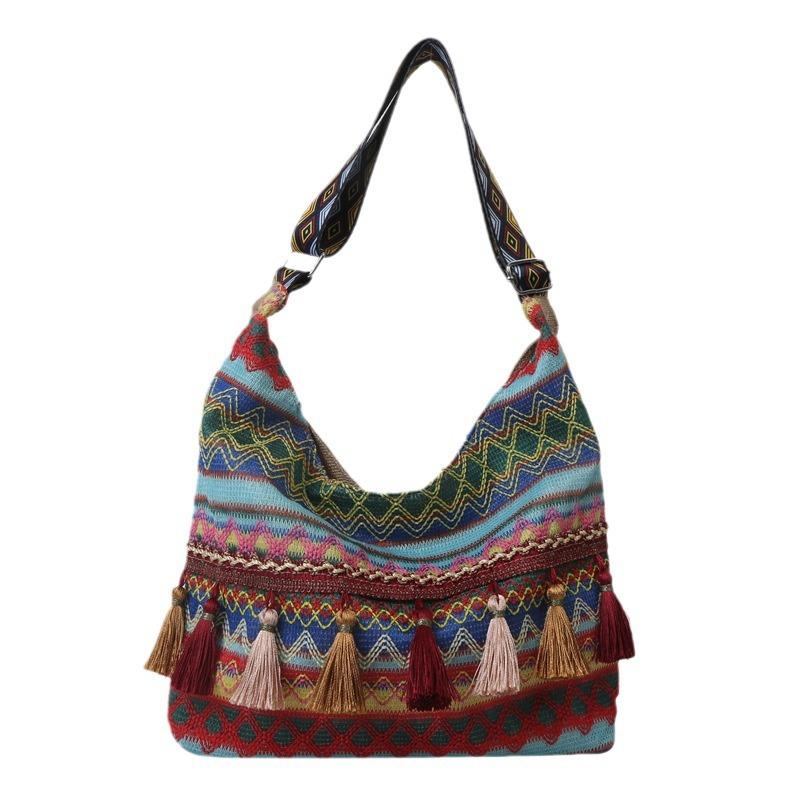 Female Shoulder Messenger Bag Trend Bag Simple Zipper Handbags Ethnic Style Canvas Small Shoulder Bag 2024 Woven Beach Tote