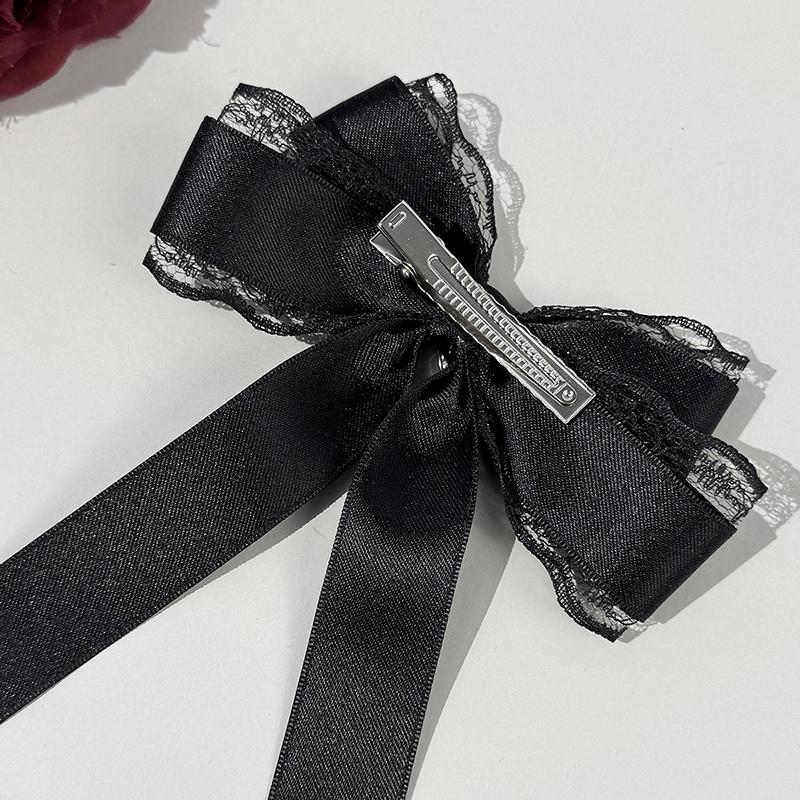 Gothic Lolita Style Hair Clip Black Ribbon Bow Fashionable Hair Clips