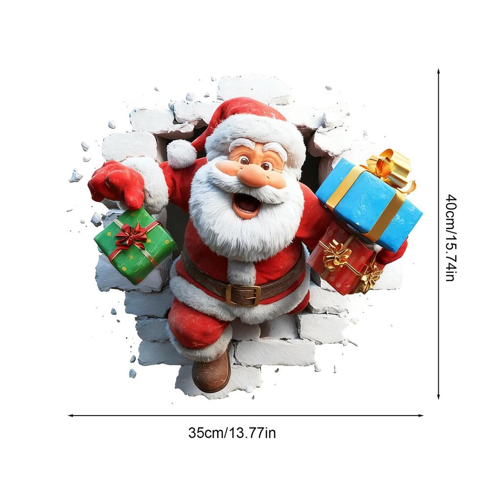 35X40cm Wall Breaking Winter Santa Claus Sticker pvc 3D Effect Christmas Cartoon Design Wall Decals Holiday Home Decor Stickers