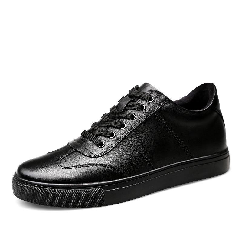 Men s Stylish White Sneakers: Height-Boosting, Lace-Up, Round Toe, Flat Bottom Rubber Shoes 39
