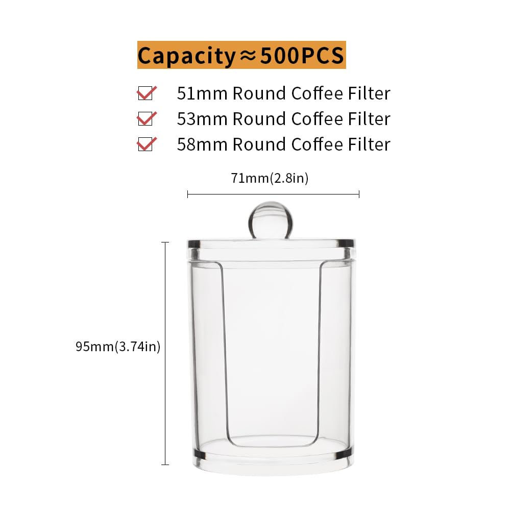 watchget Espresso Paper Filter Holder, Coffee Filter Storage Container with Lid, Acrylic Coffee Filter Dispenser, Fits 51mm54mm58mm Round Disposable