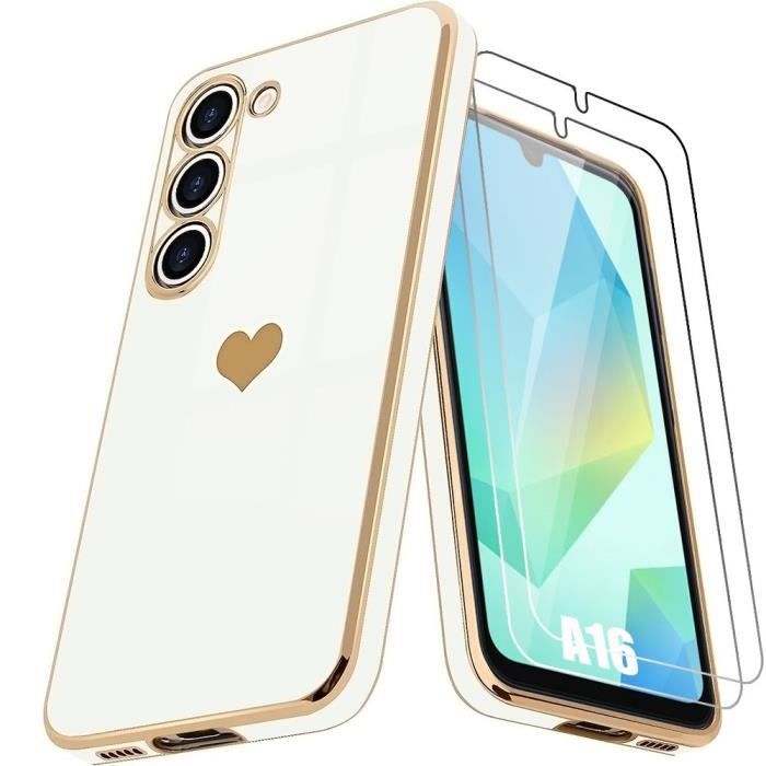 Coque - Luxe - Samsung Galaxy A16 5G - Silicone - Motif Cœur - Verres Trempés Inclus