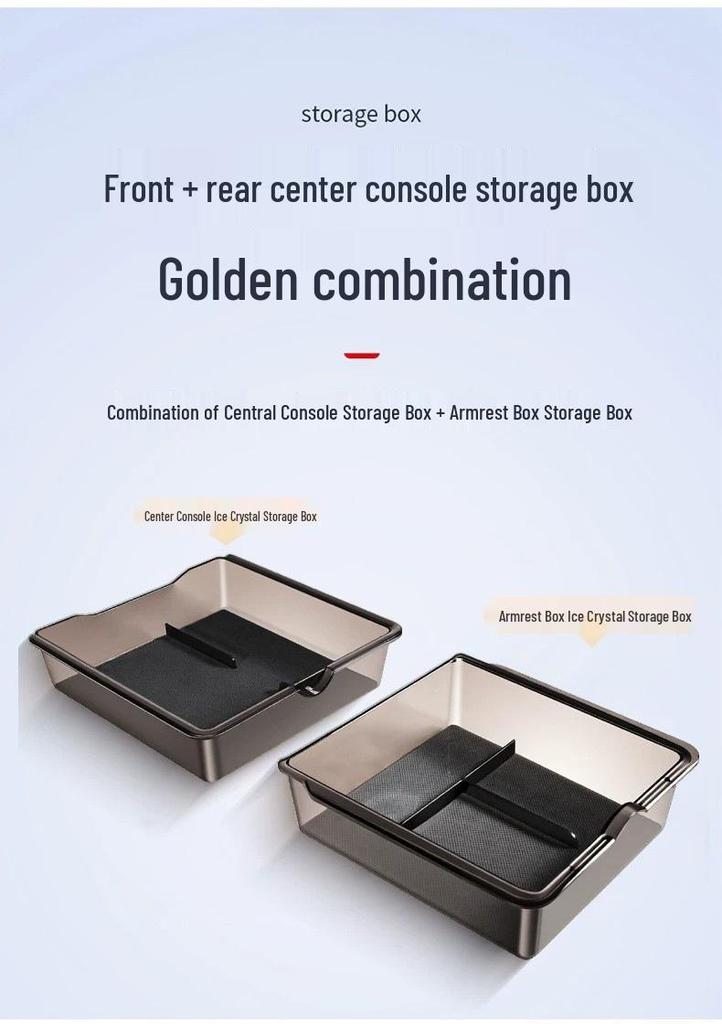 Transparent Armrest Storage Box for Tesla Model Y/3 Six-Seater Central Console