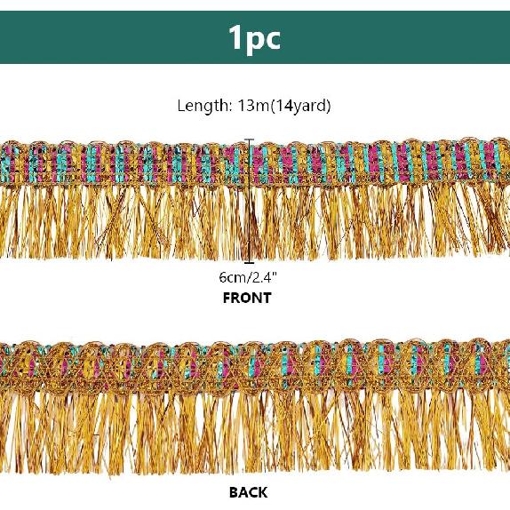 PH PandaHall 14.2 Yards 2.3'' Gold Fringe Tassel Lace Trim Sewing Fringe Trim Fringe Fibre Ribbon Trim Polyester Tassel Trim for Skirt Wedding Dress