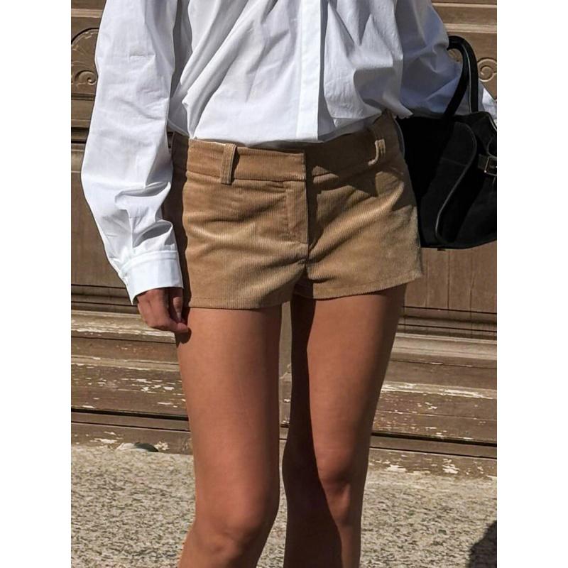 Ropa de Mujer Nueva Primavera/Verano Pantalones Cortos Mini de Pana Marrones de Cintura Baja Para Niñas
