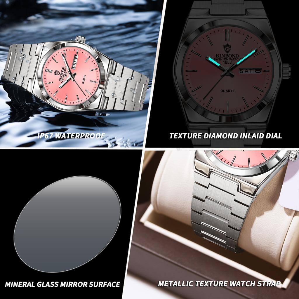 Luxury Business Quartz Men Wristwatch Waterproof Luminous Date Week Male Watch Stainless Steel Women Watches