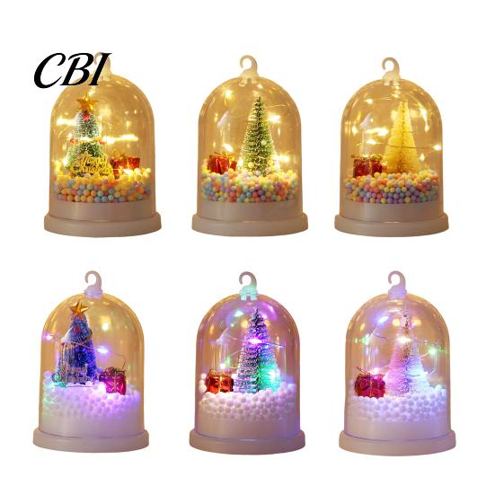 Colorful Gradient Light Ornament Christmas Tree in Dome with LED Light, Mini Cedar Up Safe Nursery Night Ornament, Battery Powered Decorative