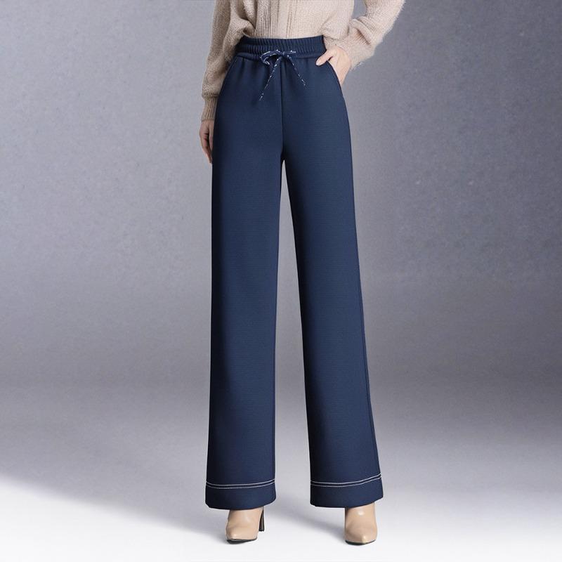 Wide Legs High Waist Jeans Women's Autumn and Winter Fleece Thickened Loose Classic Blue Trousers Denim Straight Pants