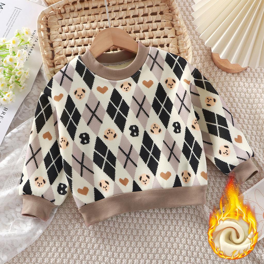 Autumn and Winter Children's Velvet Thickened Christmas T-shirt Children's Printing Sweatshirt Casual Children's Clothing for Winter New Year Gift