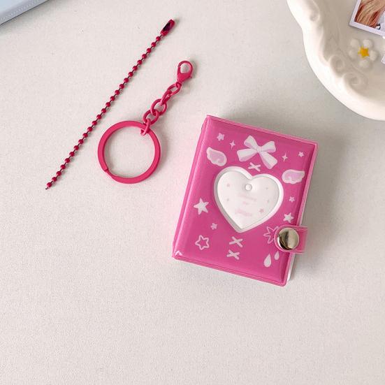 Love Heart Small Photo Album Keychain 32 Pockets Hollow Photocard Binder for 2 Inch Photo Mini Photo Card Book Holder for