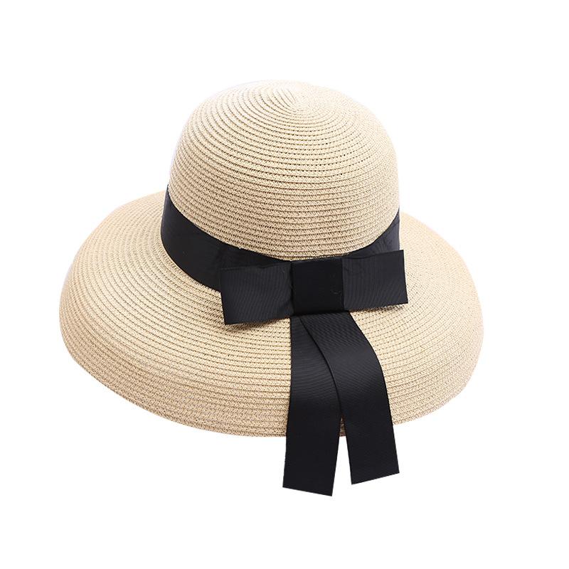Strohoed Zomer Dames Zonbescherming Zon Hoed Grote Rand Verlichtingshoed Hepburn Elegante Strik Buiten Strandhoed