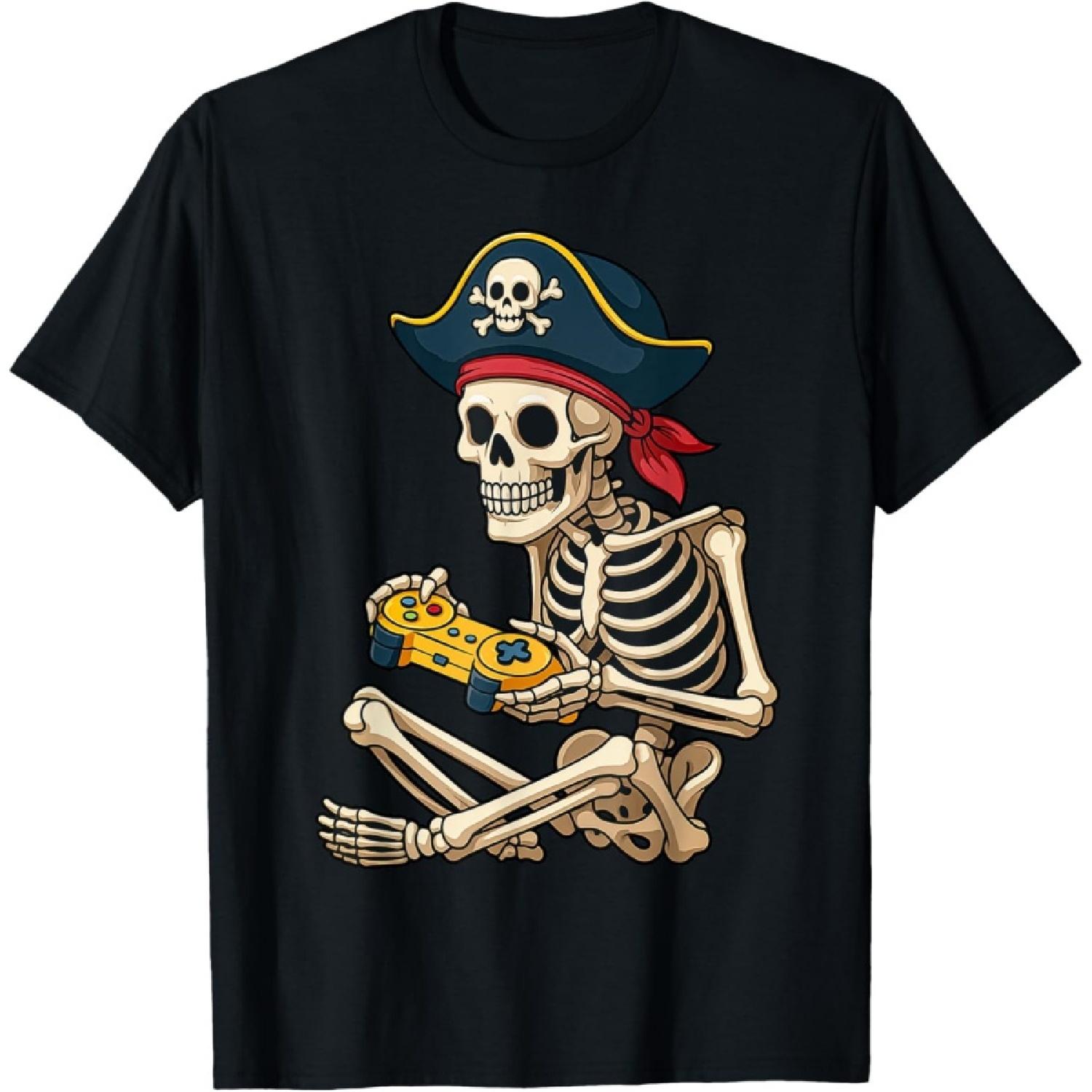 Halloween Shirts Gamer Skeleton Pirate Halloween Kids Boys T-Shirt S