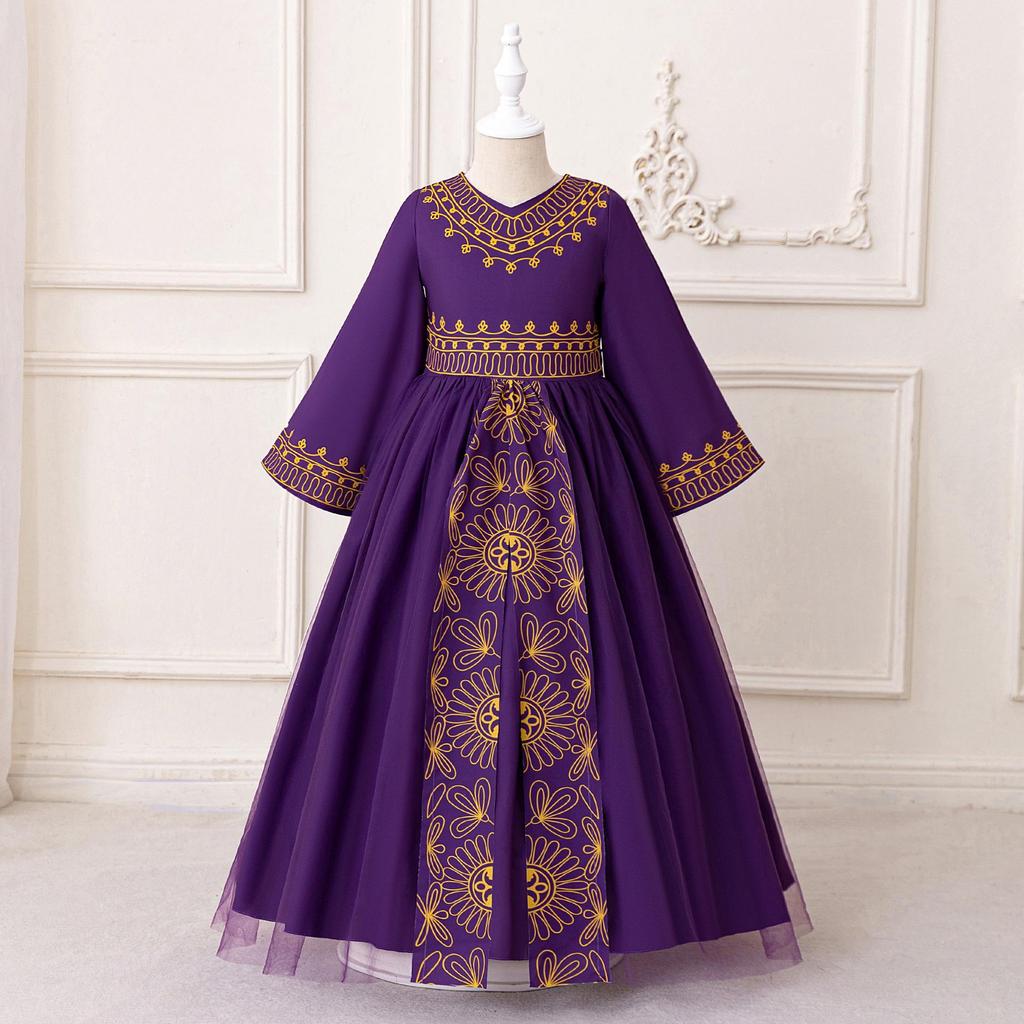 Middle East Cross-Border Pleated Evening Dress for Little Girls - Hot Stamped Princess Party Robe
