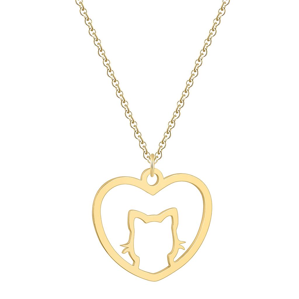 Kinitial Cute Cat Love Heart Pendants & Necklaces Classic Animal Necklace Fashion Gifts for Women Girl Birthday Party Jewelry