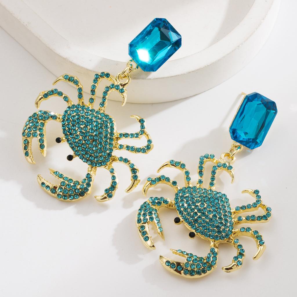 Fashionable Personality Exaggerated Summer Ocean Vacation Style Crab Earrings Geometric Light Luxury High-end Full Diamond Earrings for Women