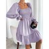 Women's Dress Simple Square Neck Parallel Crepe Seam Body Ruffle Hem Spring Summer Dresses