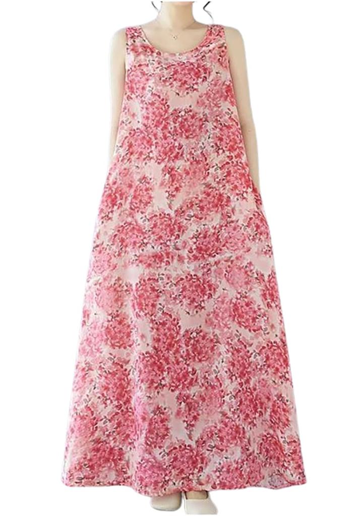Chunacchi Sleeveless Retro Long Maxi Botanical Everyday Cherry Blossom Maternity Relaxed Sleeveless Dress, Length, Women's, Comfortable, Lightweight,