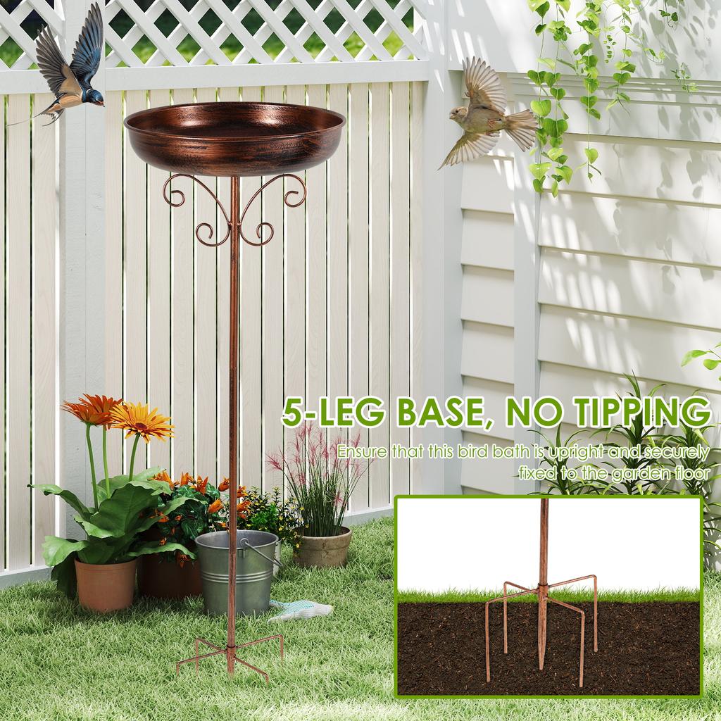 Bird Bath for Garden Metal Standing Bird Bath Feeder Bowls with 5 Prongs Stakes Easy to Install for Patio Outside Yard Decor