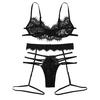 New Women Sexy Lace Bra Bandage Thong Garter Sleepwear Black Lingerie Set S-XL