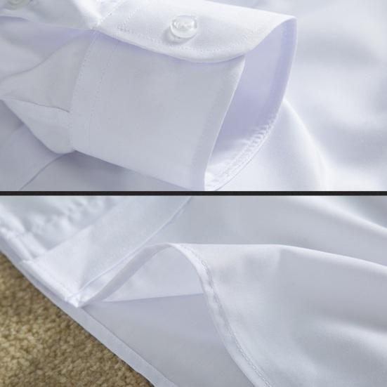 Men Shirt Turn-down Collar Long Sleeve Single-breasted Solid Color Stretchy Slim Fit Soft Plus