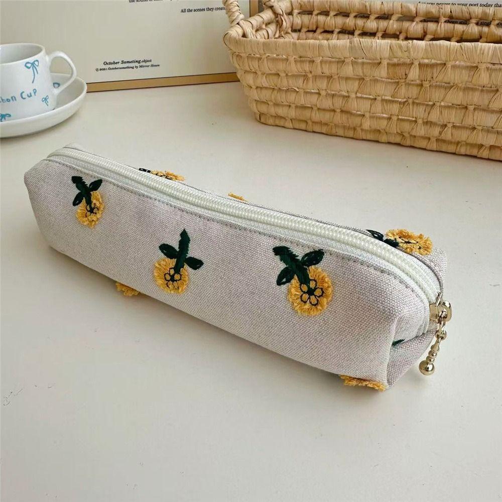 Flower Embroidered Pencil Case Print Cloth Stationery Bag Fashion Pencil Pouch  Stationery Storage
