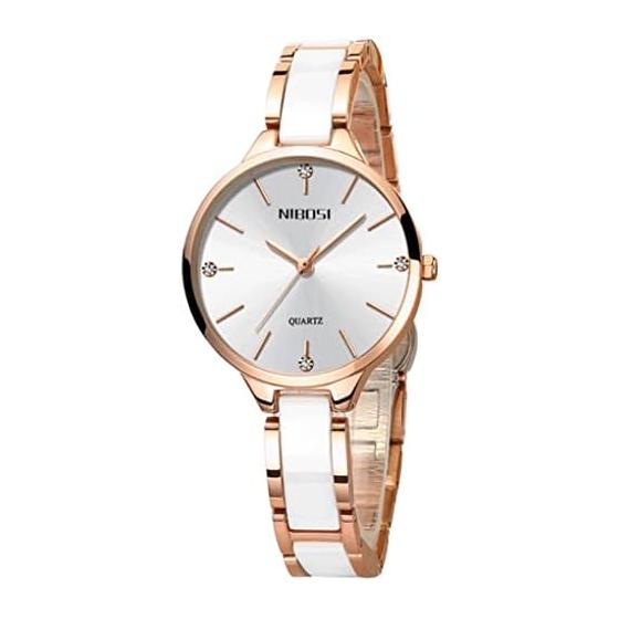 NIBOSI Women's Watch, Simple, Arm Watch, Ceramic, White, Waterproof, Analog, Quartz, Brand, Stylish, Casual, Business, Stainless Steel, For Women,