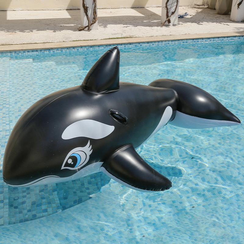 Reusachtige Walvis Waterpretpark Opblaasbare Drijver Groothandel Opblaasbaar Zwemobject voor Volwassenen Zwart PVC 193*119cm