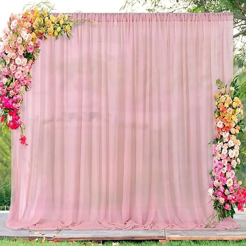 2pcs 5ft x10ft Chiffon Backdrop Curtains, 2 Layer Sheer Fabric Backdrop Drapes Drapes for Bridal Shower Wedding Arch Party Decor