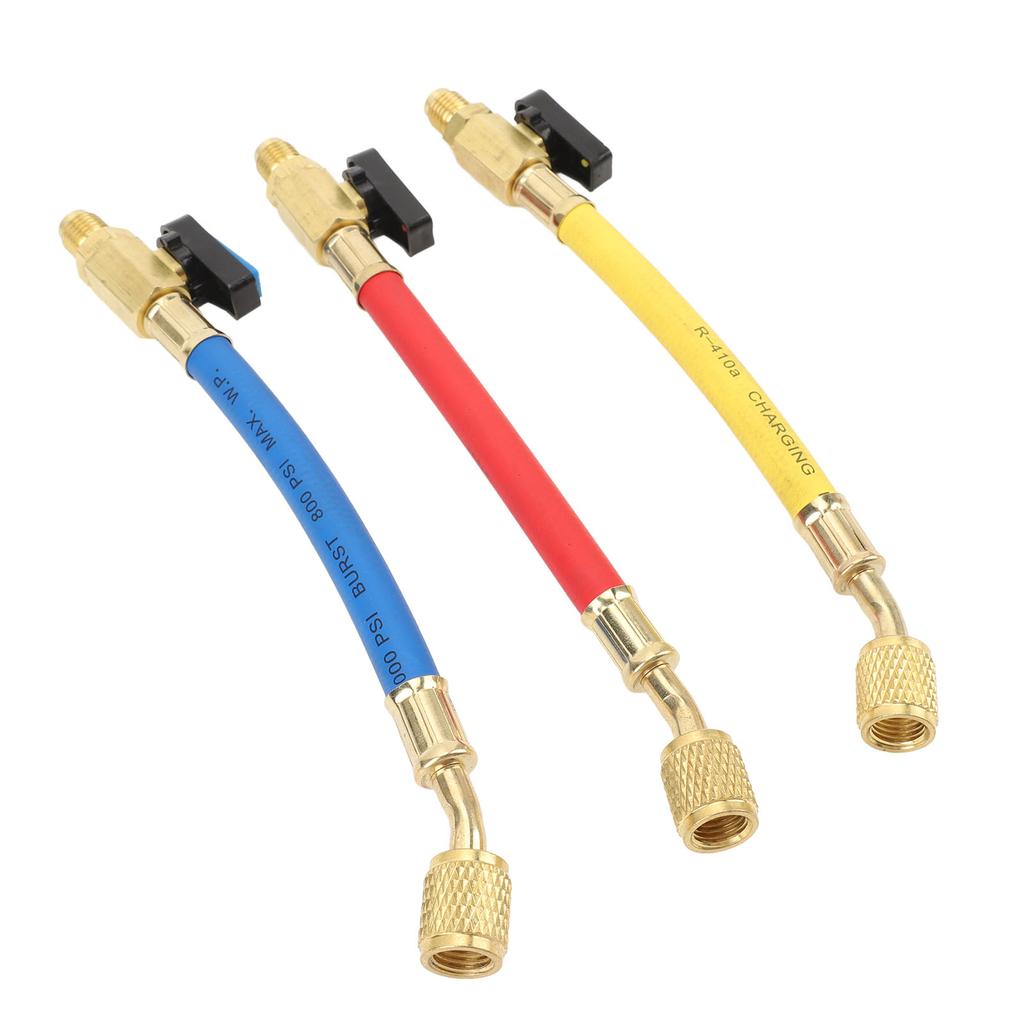 R134A R410A R22 R12 Charging Hoses Refrigeration Charging Hose Set with Ball Valve Color Coded for HVAC AC Maintenance