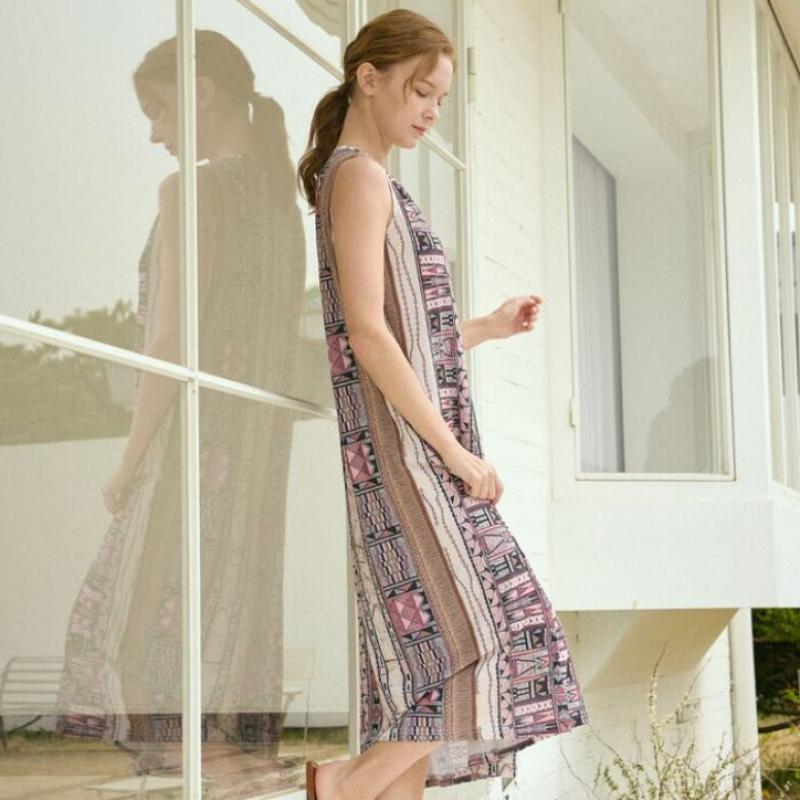 L Affair Pink Geometric Long Dress Lwodf781 Pk