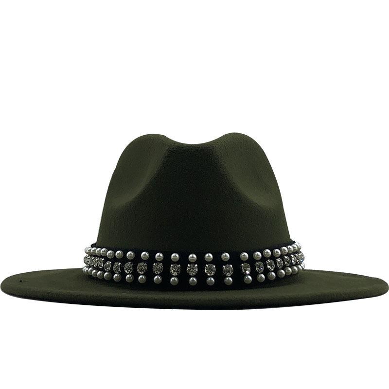European, American and British Style Retro Fringed Pearl Chain Woolen Felt Hat Wide-brimmed Top Hat Korean Jazz Hat Lady Hat Tide