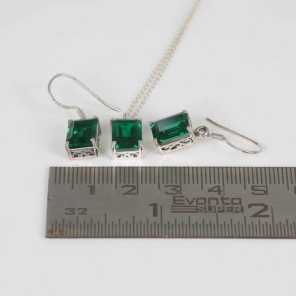 Green Zircon Jewelry Set, Silver Jewelry, Women Necklace Earring, Gift For Her