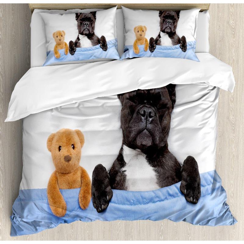 French Bulldog Duvet Cover Set Cute Animal Modern Decorative 3 Piece Bedding Set With 2 Pillowcase Dog Pattern Comforter Covers