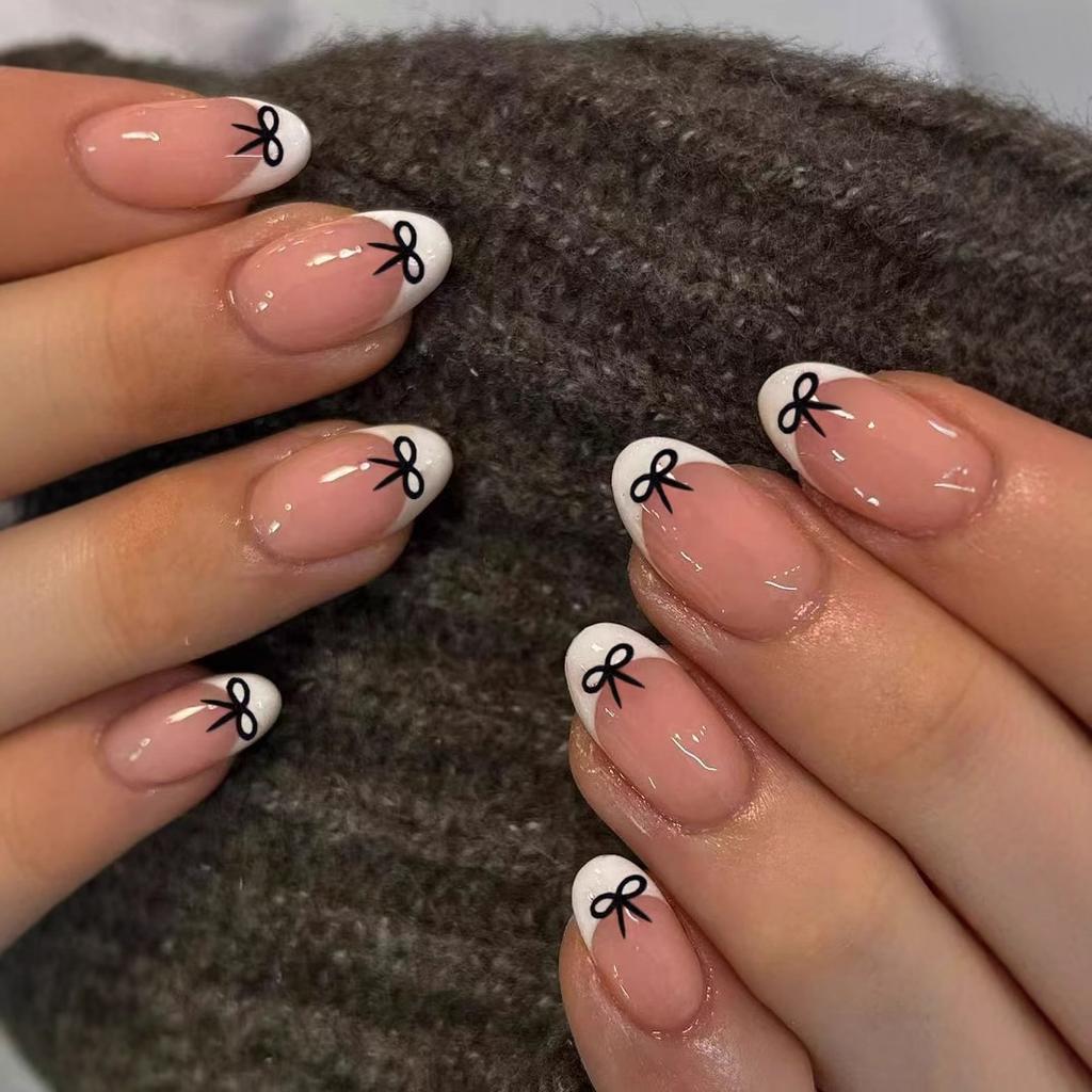 24Pcs Short Round Head Press on False Nails Yellow French 3D Flower Fake Nail for Woman Reusable Finished Full Cover Nails Tips